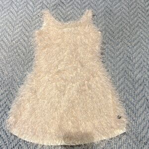 Elegant Cream Fuzzy Kids Dress 8A